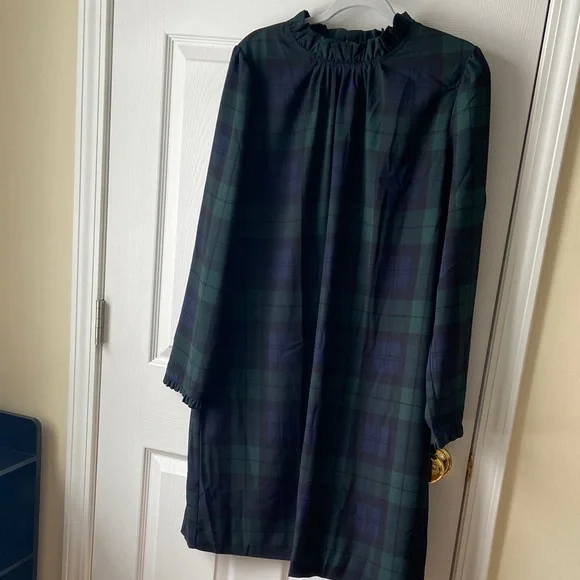 J. Crew Plaid Long Sleeve Dress - Green and Blue - Picture 1 of 5